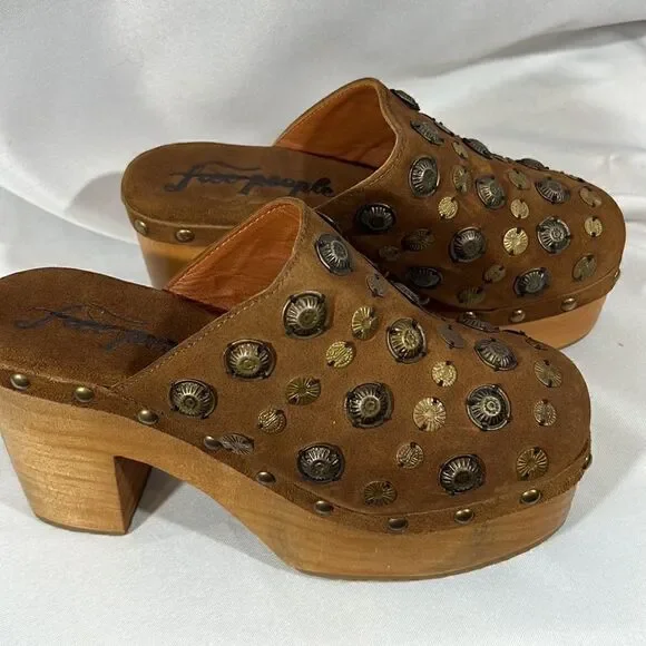 FREE PEOPLE CLAUDIA CLOGS NEW BROWN LEATHER